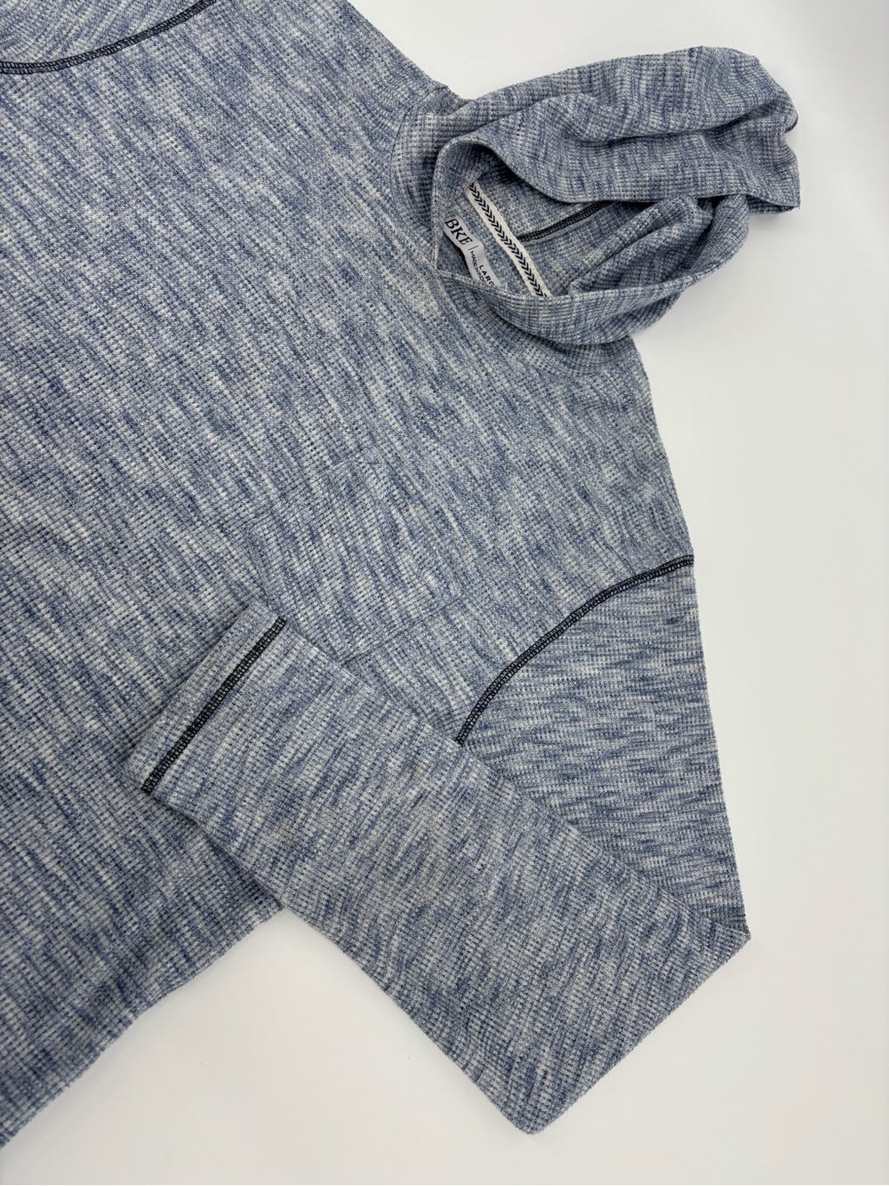 BKE Men’s Large Hoodie Shirt Blue White Marl Waffle Knit Thermal Long Sleeve Po
